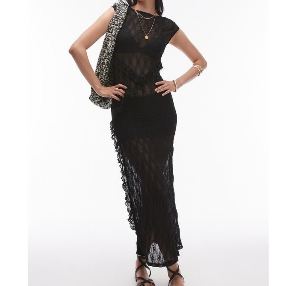 Topshop Black Sheer Lace Maxi Dress